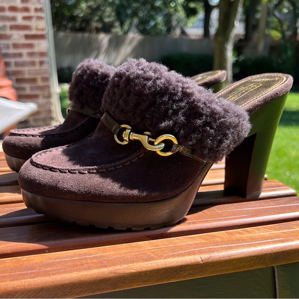 COACH Y2K Idyle Suede Platform Clogs Mules 9 - Picture 2 of 9